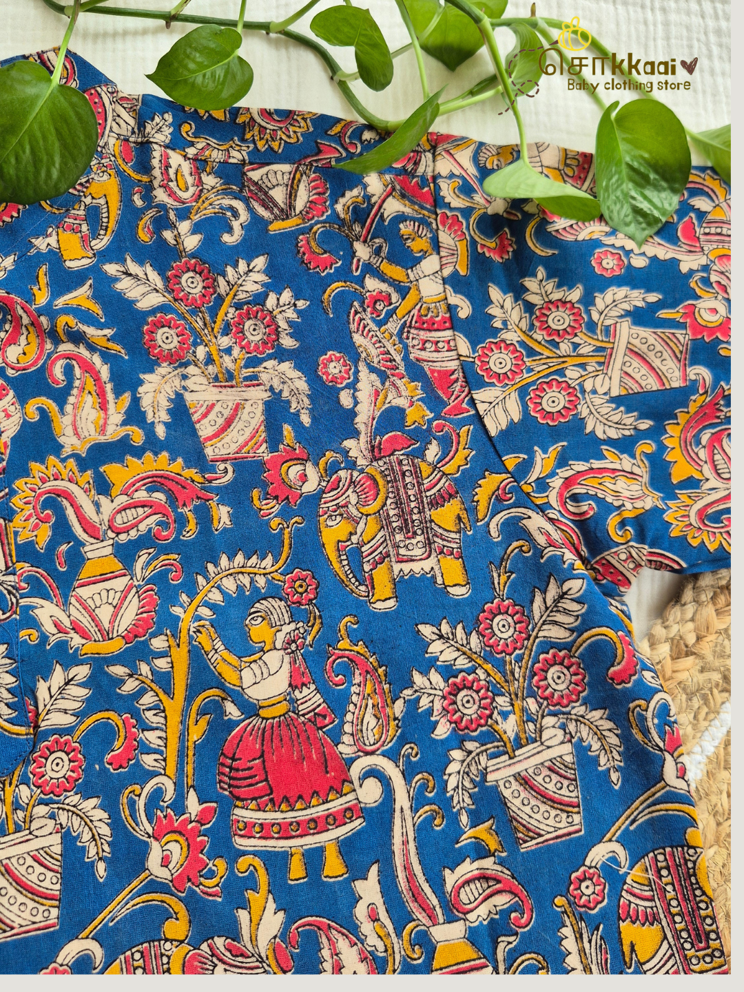 Folk Blue Kalamkari Mandarin Kurta (L-3XL) - Dad
