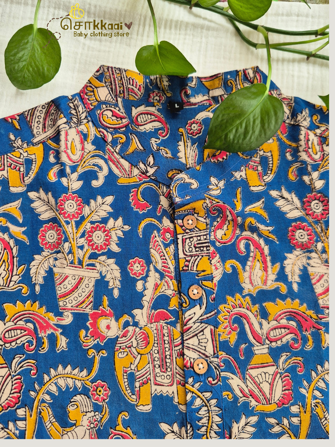 Folk Blue Kalamkari Mandarin Kurta (L-3XL) - Dad