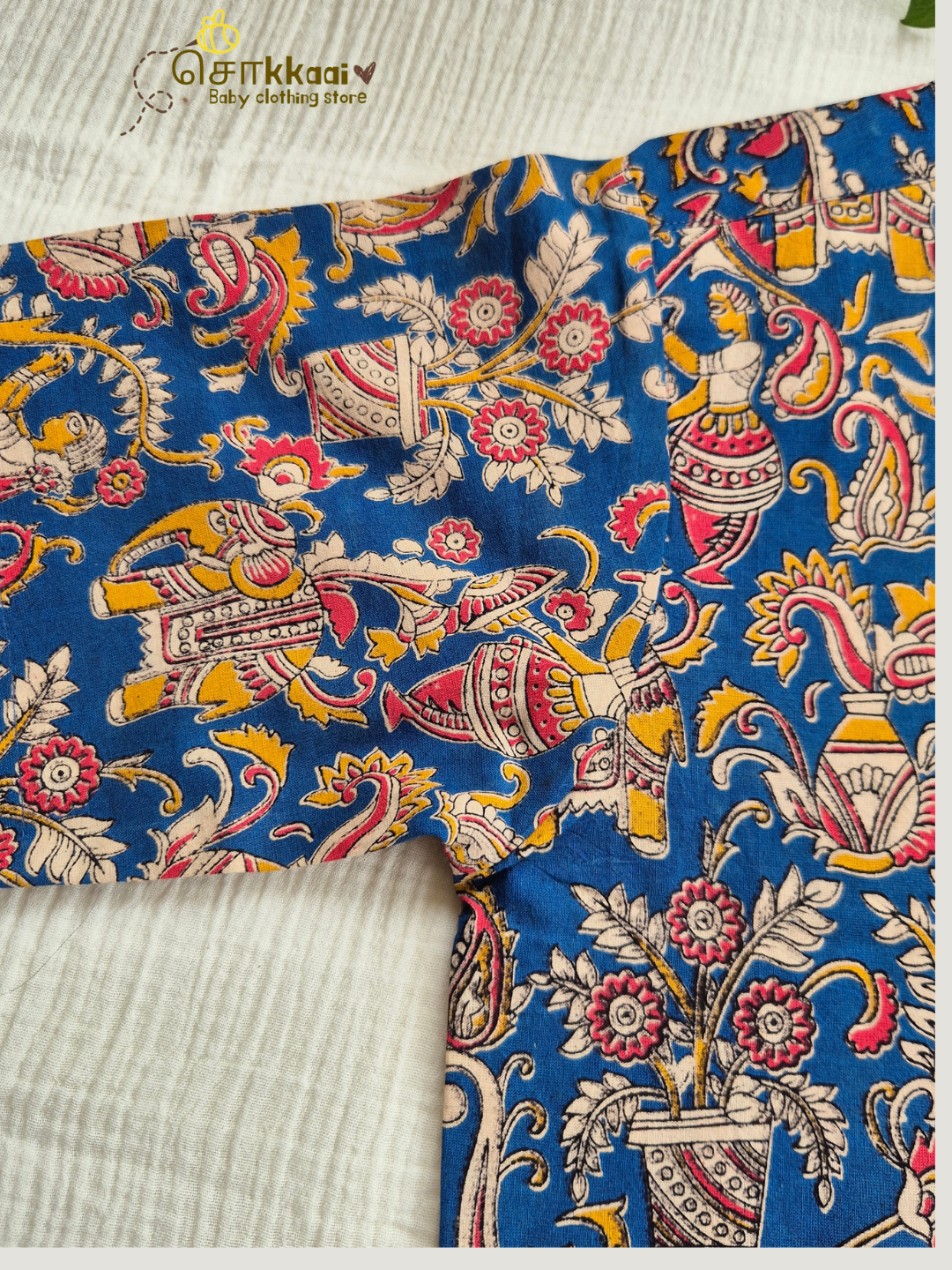 Folk Blue Kalamkari Mandarin Kurta (L-3XL) - Dad