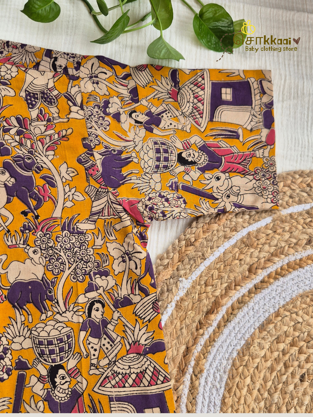 Golden Folk Kalamkari Mandarin Kurta (L-3XL) - Dad