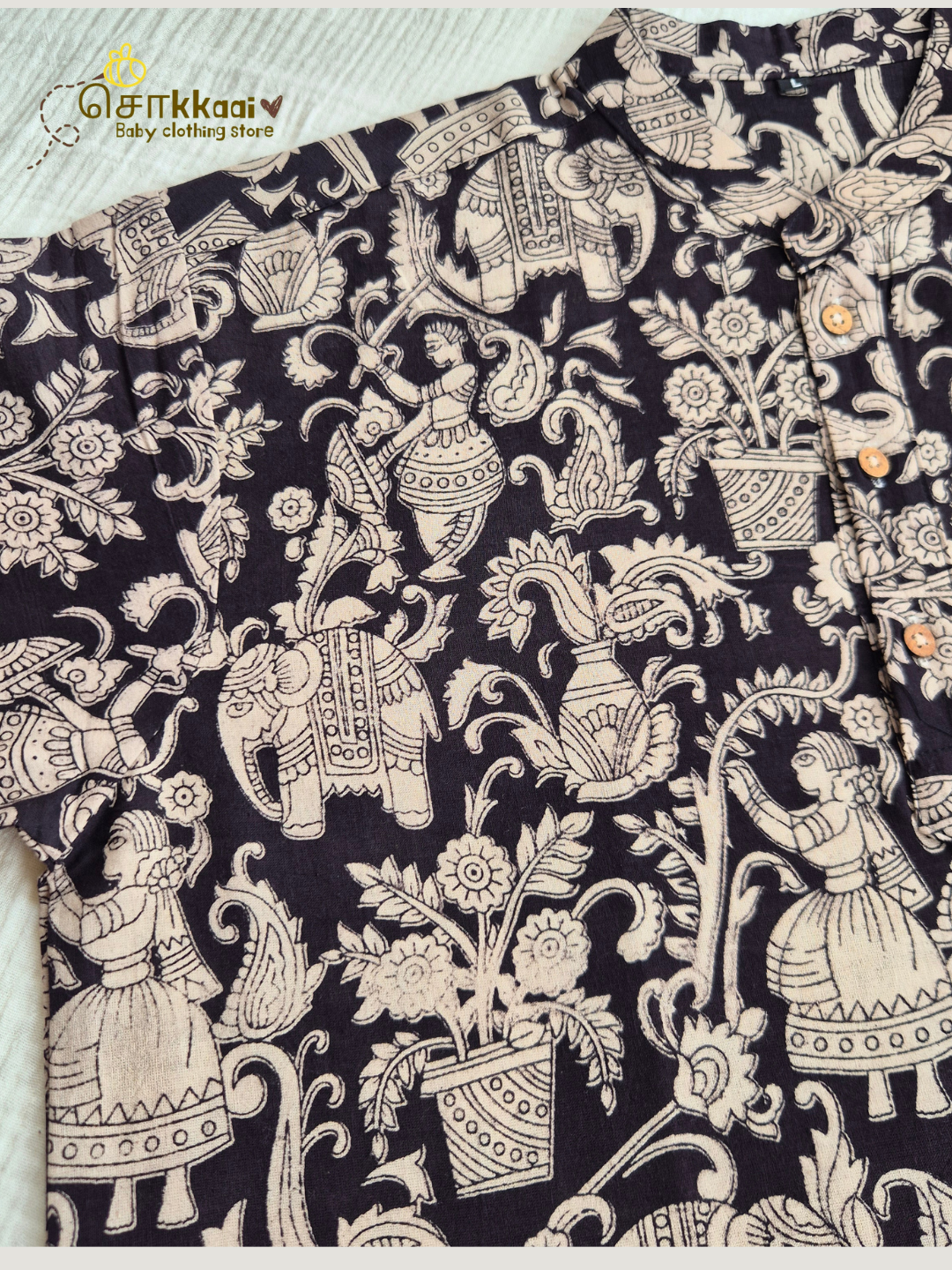 Black Bloom Kalamkari Mandarin Kurta (L-3XL) - Dad