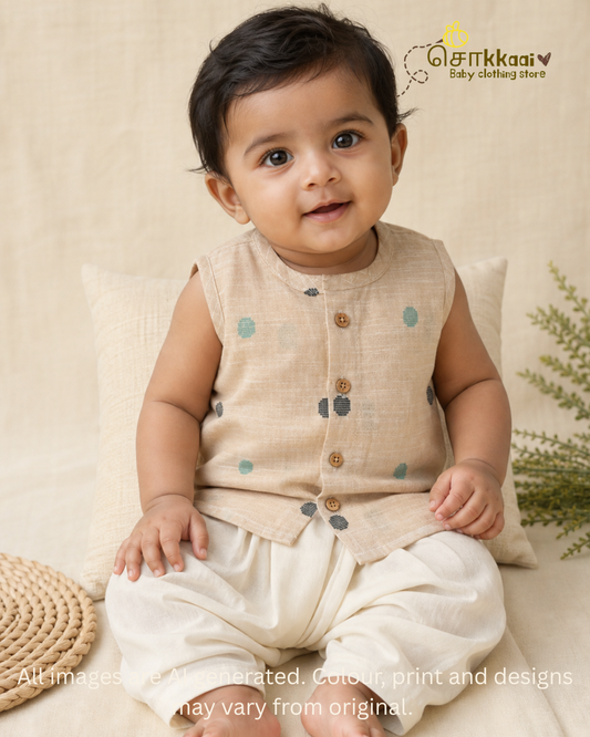 Ivory Dune centre button sleeveless top (NB-2years) - Sokkaai