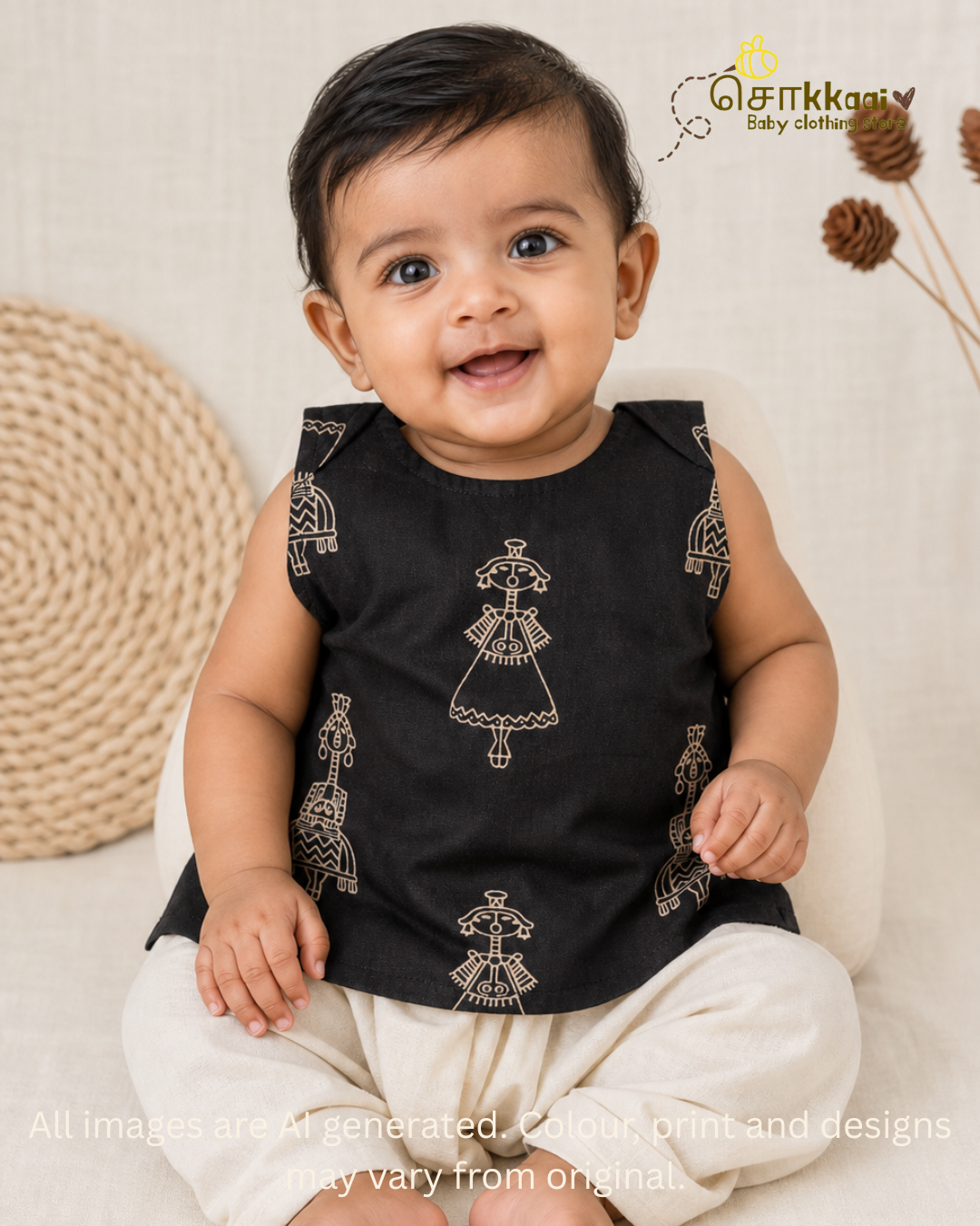 Black Tribal Motif sleeveless top (NB-4years) - Sokkaai