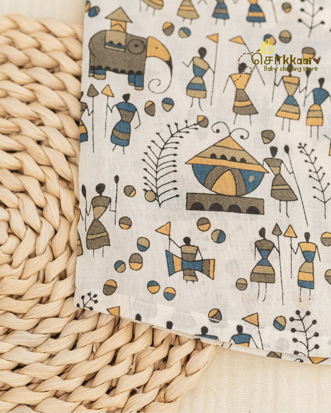 Ivory Warli Tale centre button sleeveless top (NB-2years) - Sokkaai