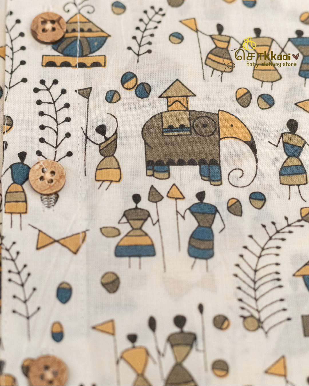 Ivory Warli Tale centre button sleeveless top (NB-2years) - Sokkaai