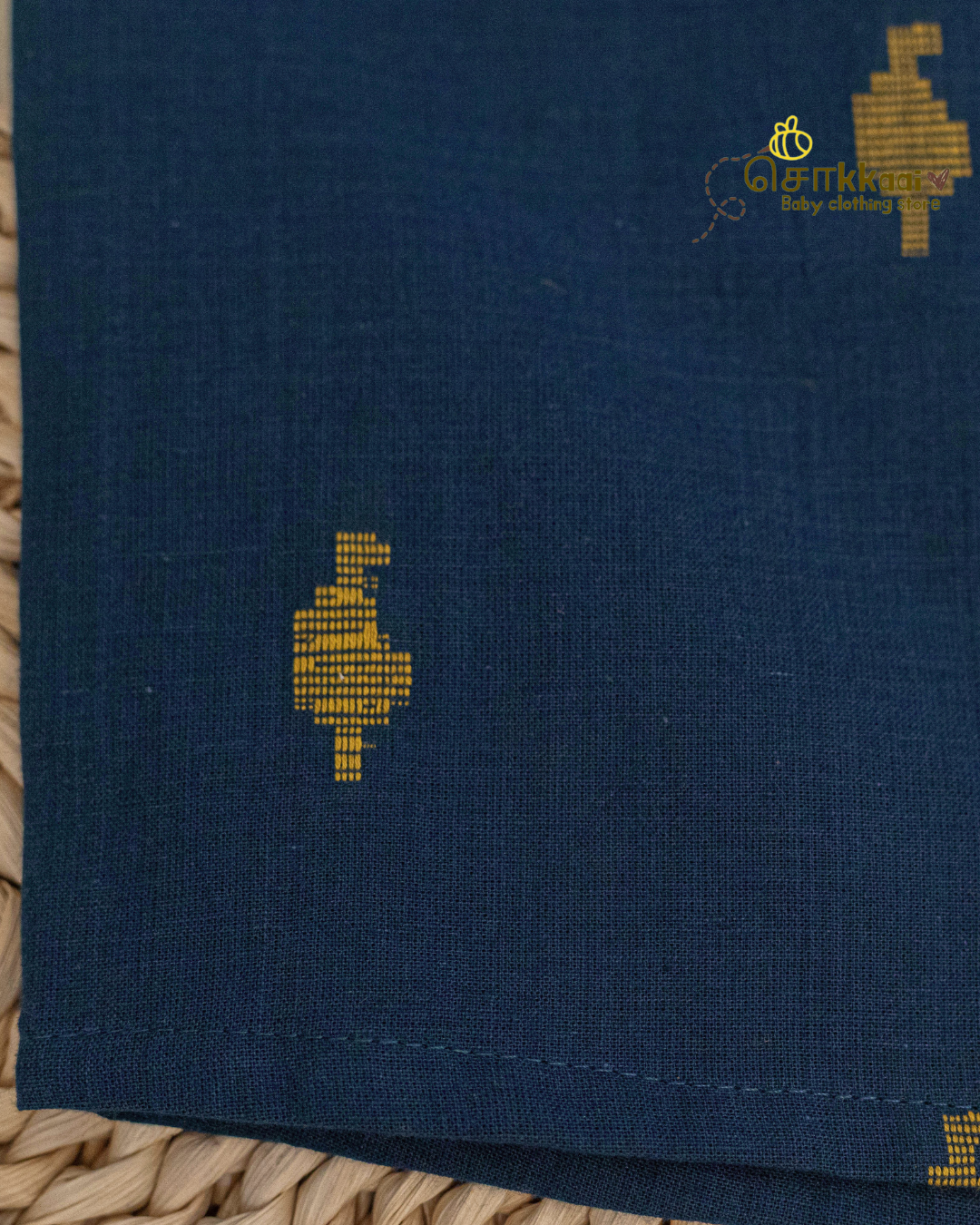Navy Mustard Weave centre button sleeveless top (NB-2years) - Sokkaai