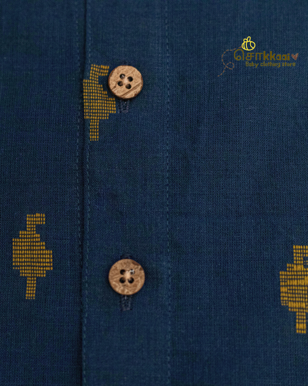 Navy Mustard Weave centre button sleeveless top (NB-2years) - Sokkaai