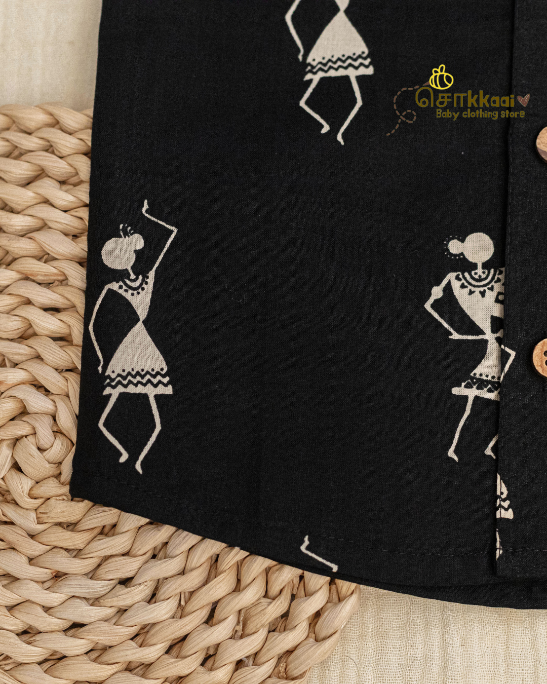 Black Tribal Rhythm centre button sleeveless top (NB-2years) - Sokkaai