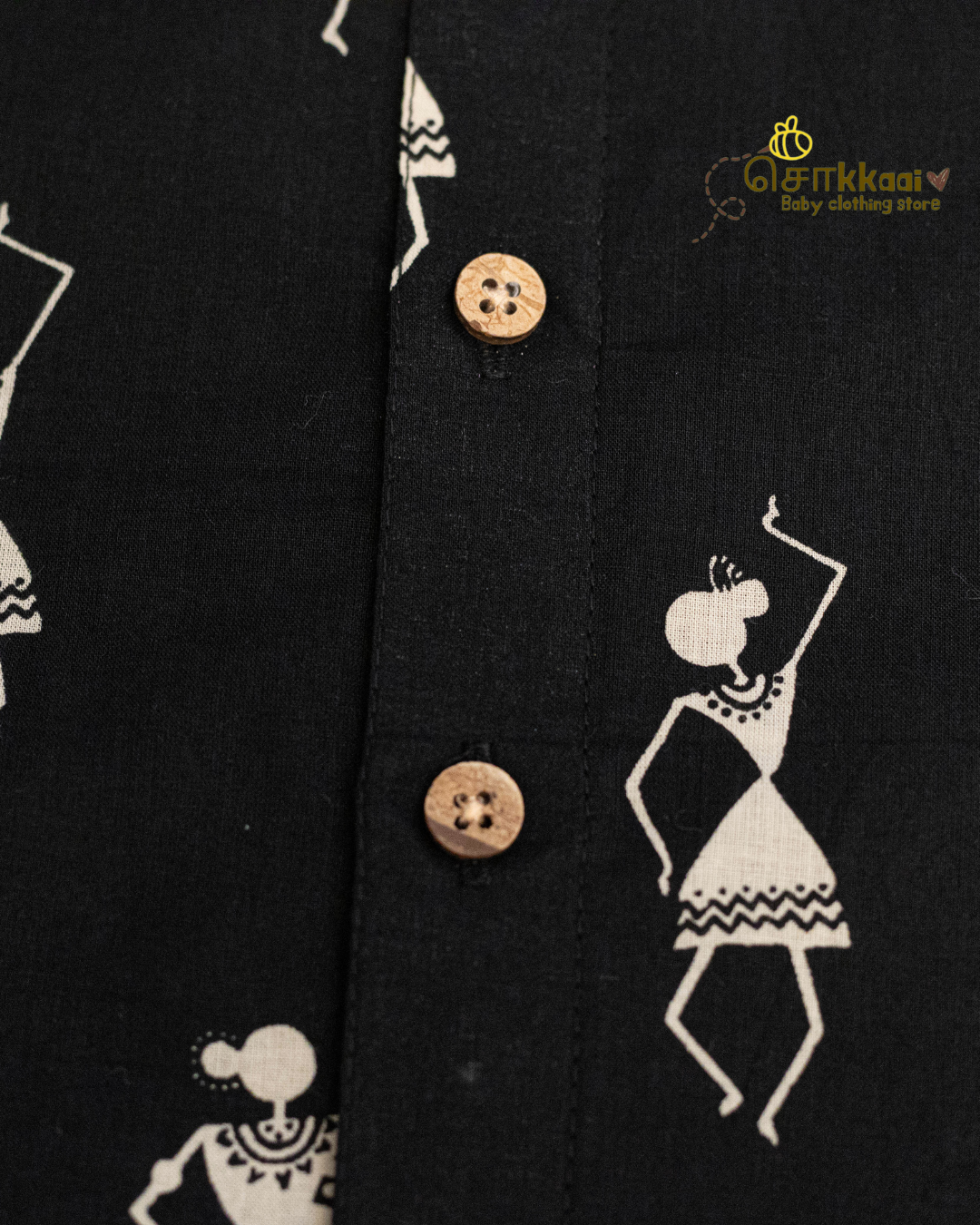 Black Tribal Rhythm centre button sleeveless top (NB-2years) - Sokkaai