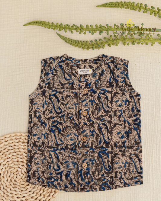Midnight Kalamkari centre button sleeveless top (NB-2years) - Sokkaai