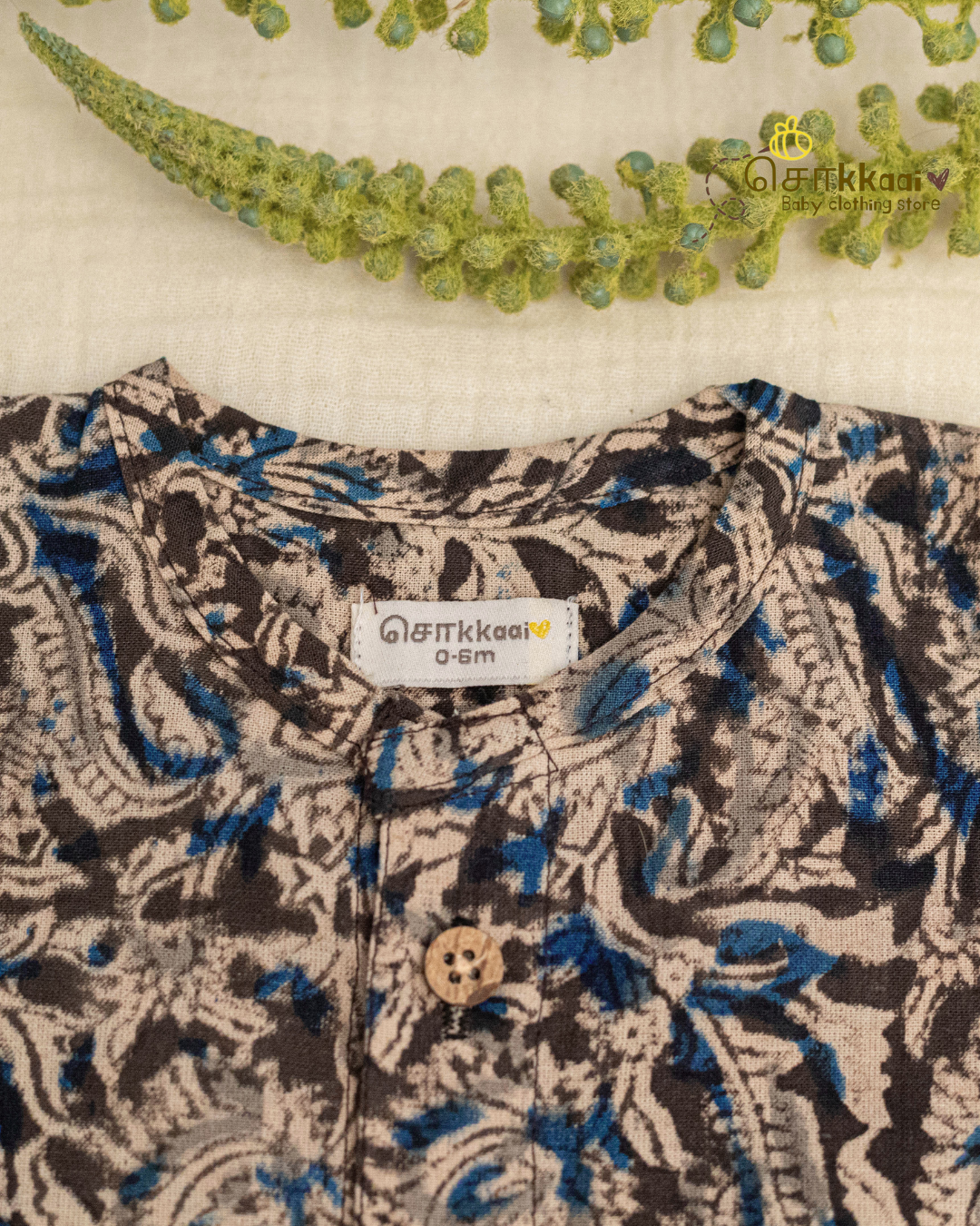Midnight Kalamkari centre button sleeveless top (NB-2years) - Sokkaai