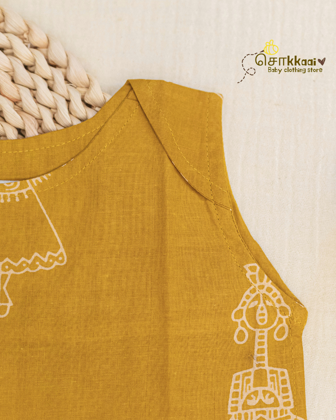 Mustard Tribal Motif sleeveless top (NB-4years) - Sokkaai