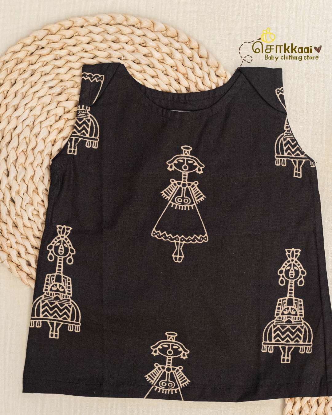 Black Tribal Motif sleeveless top (NB-4years) - Sokkaai