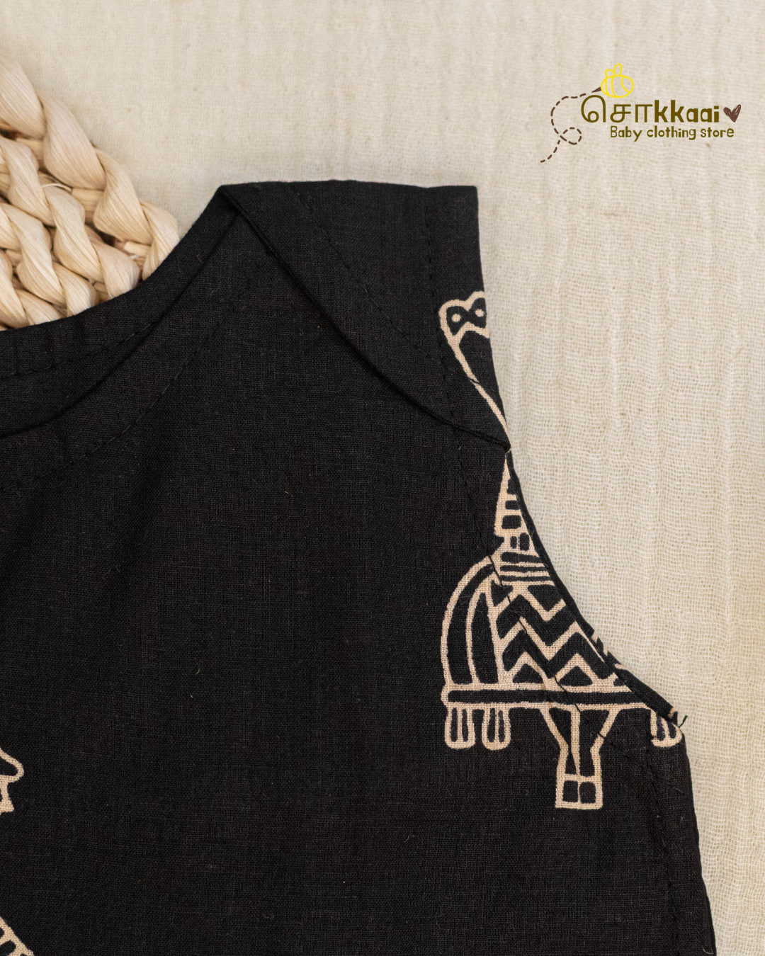 Black Tribal Motif sleeveless top (NB-4years) - Sokkaai