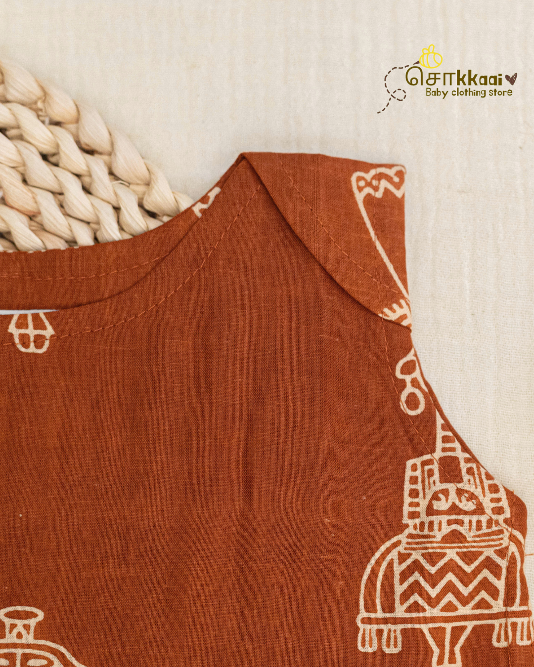 Rust Orange Tribal Motif sleeveless top (NB-4years) - Sokkaai