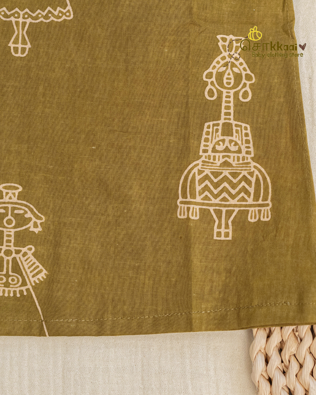 Olive Tribal Motif sleeveless top (NB-4years) - Sokkaai