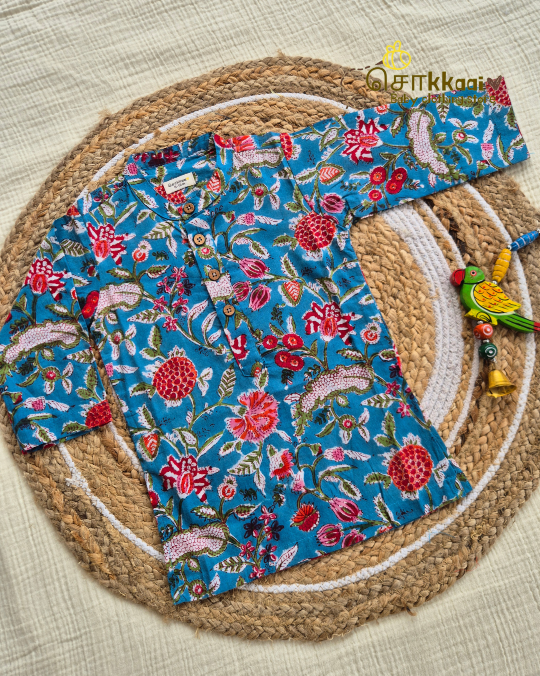 Blue Blossom Long Kurta(6m-6yrs) - Sokkaai