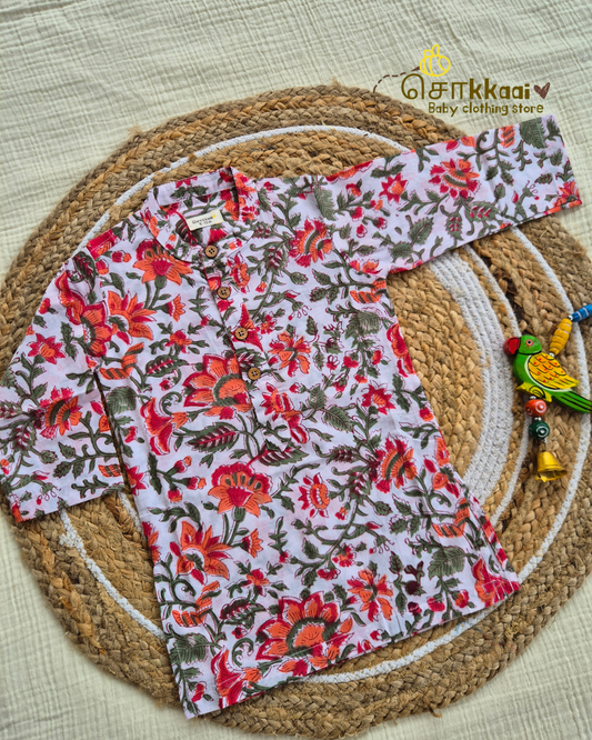 White Blooming Garden Long Kurta(6m-6yrs) - Sokkaai