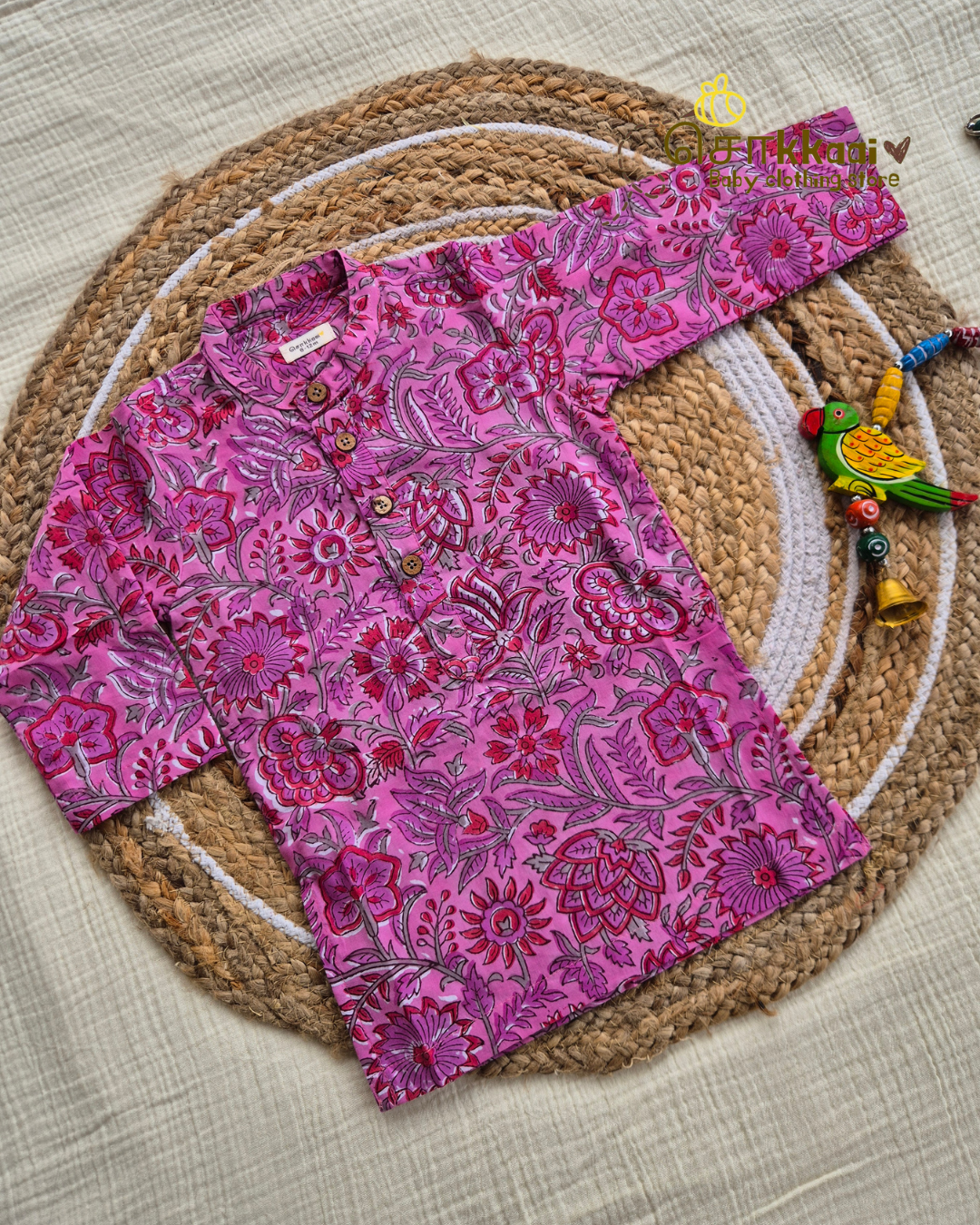 Pink Gulab Long Kurta(6m-6yrs) - Sokkaai