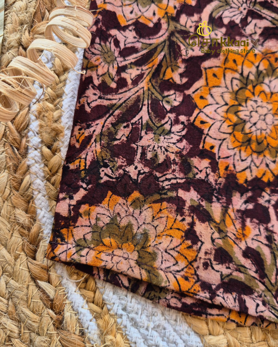 Earthy Kalamkari Top & Olive Green Dhoti Set (NB-5yrs) - Sokkaai