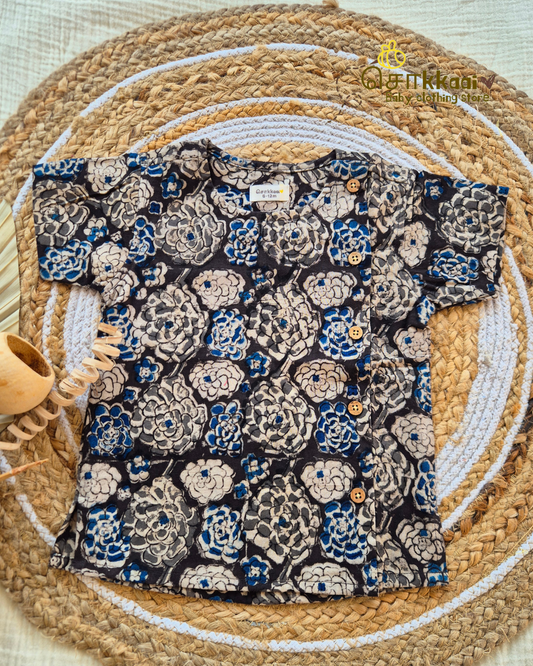 Moonlit Bloom Kalamkari Short Sleeve Kurta/ Jippa (NB-5years) - Sokkaai