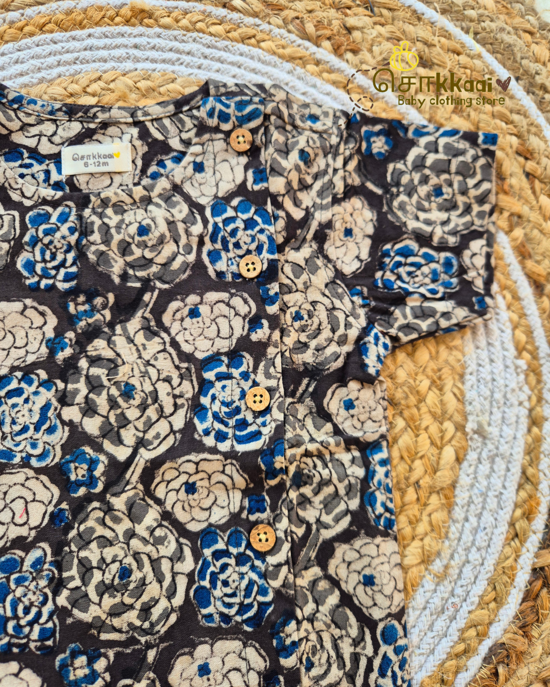 Moonlit Bloom Kalamkari Short Sleeve Kurta/ Jippa (NB-5years) - Sokkaai