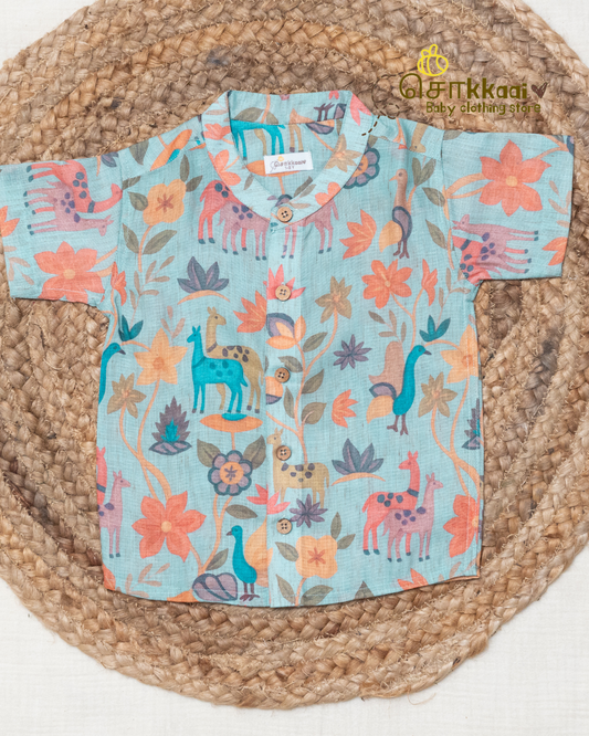 Sage Meadow Mandarin Collar Shirt (0-6yrs) - Sokkaai