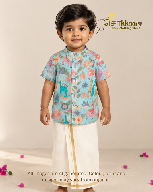 Sage Meadow Mandarin Collar Shirt (0-6yrs) - Sokkaai