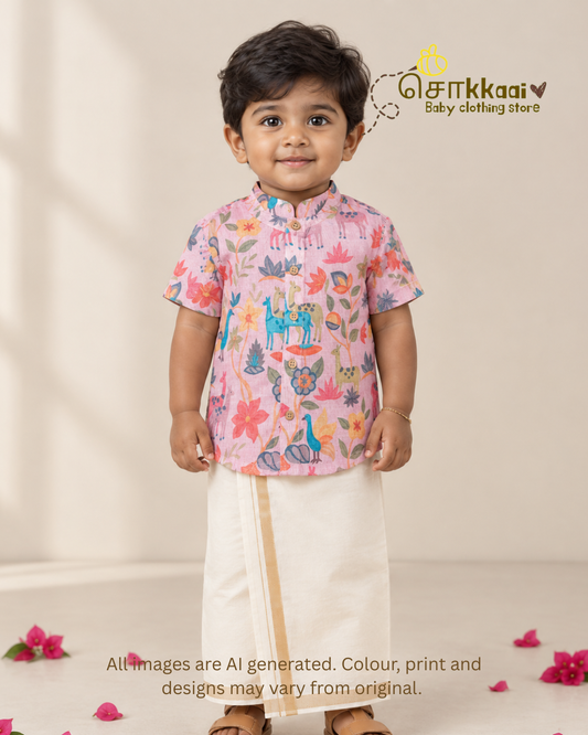Blush Meadow Mandarin Collar Shirt (0-6yrs) - Sokkaai