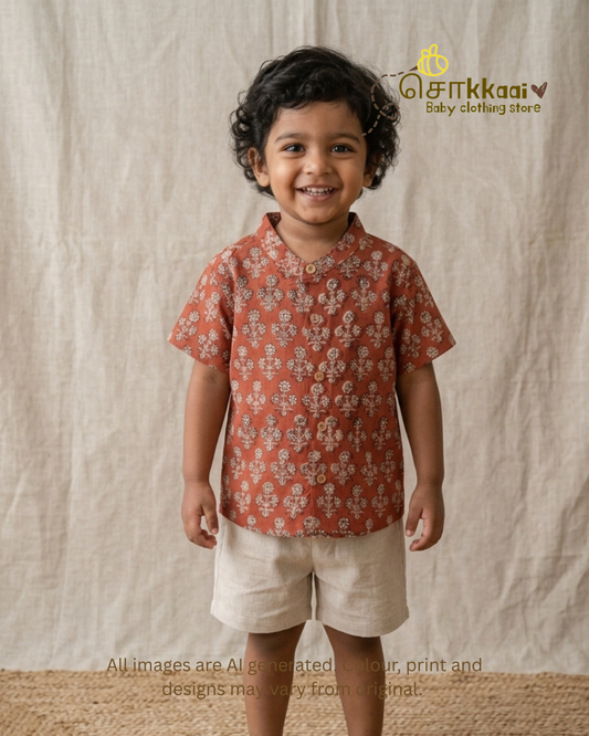 Earthy Petals Mandarin Collar Kids Shirt (0-6yrs) - Son