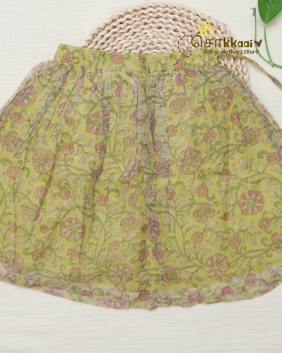 Lime Garden Floral Kota Cotton Skirt & Top Set (6m-5years) - Sokkaai