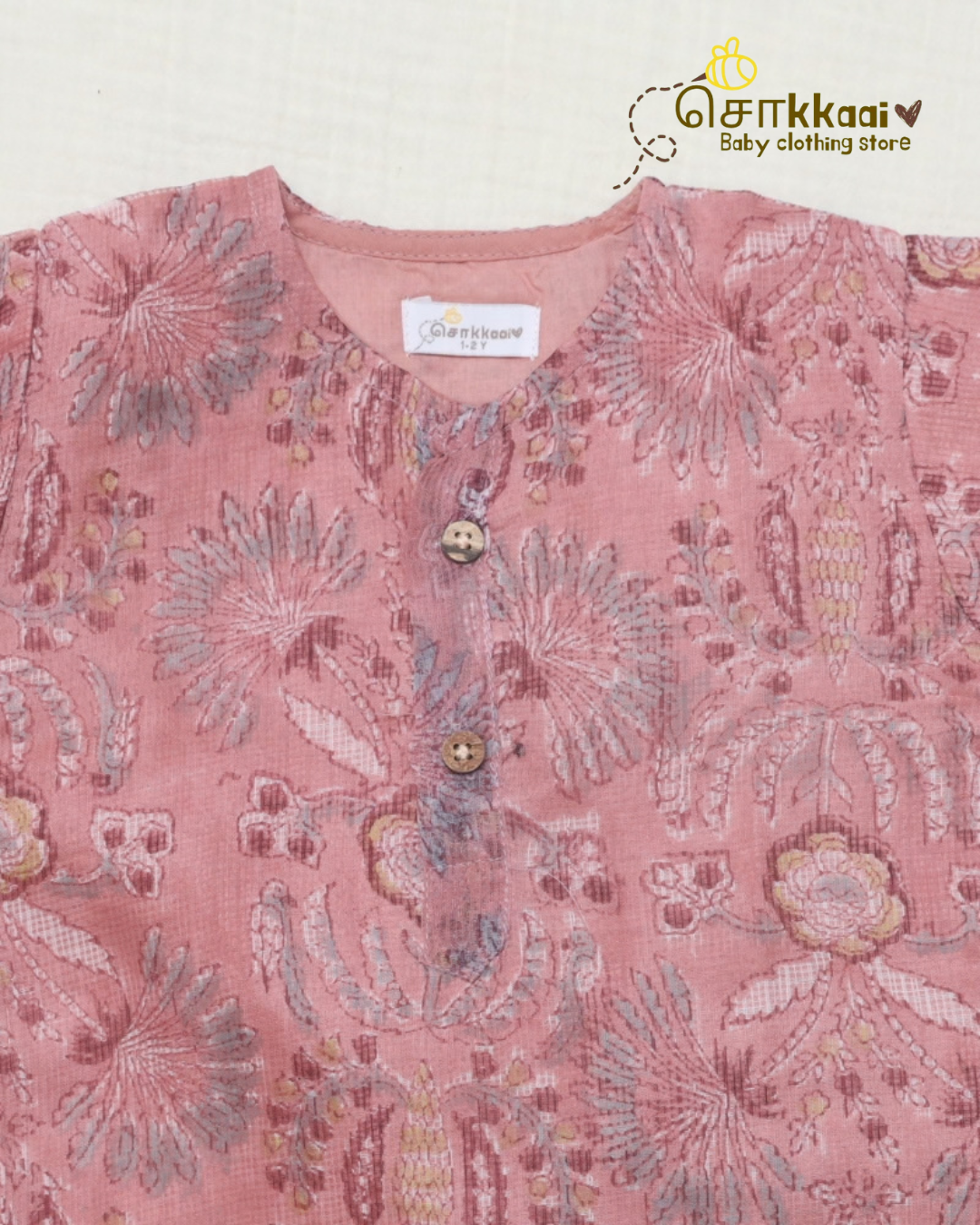 Dusty Rose Garden Kota Cotton & Handloom Dhoti Set (1-5yrs) - Sokkaai