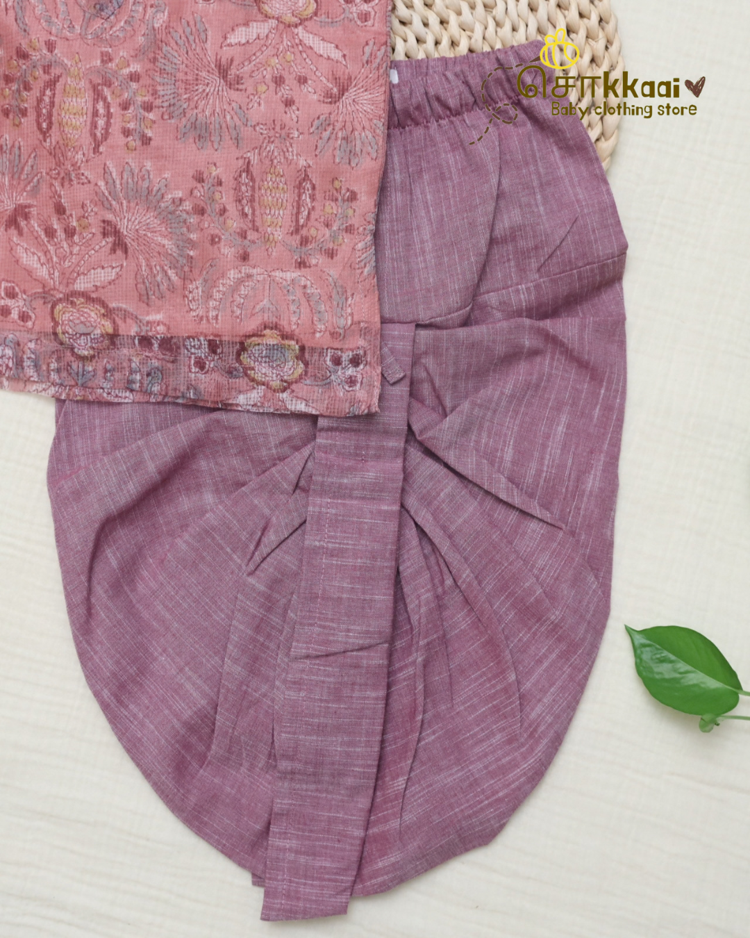 Dusty Rose Garden Kota Cotton & Handloom Dhoti Set (1-5yrs) - Sokkaai