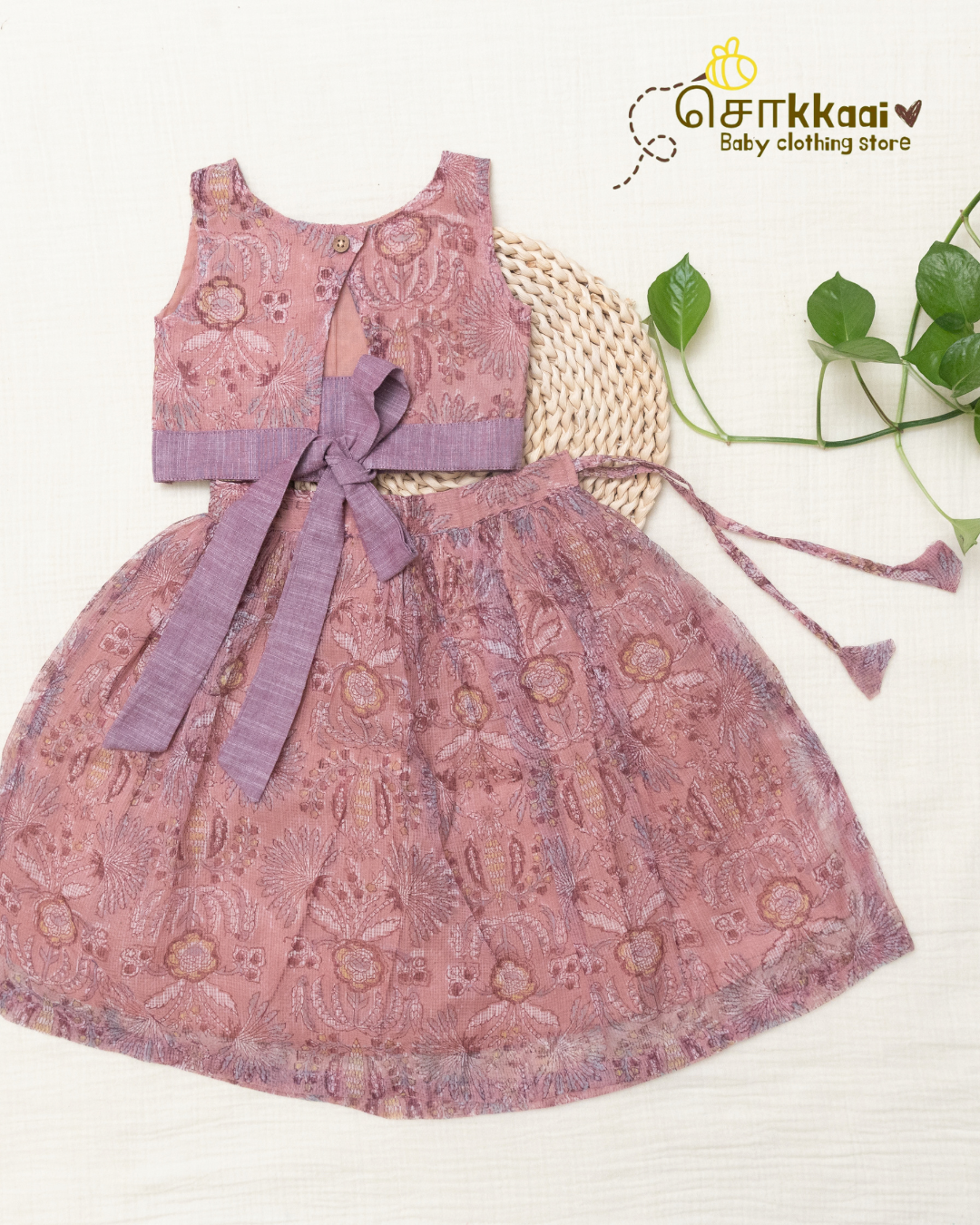 Dusty Rose Garden Kota Cotton Skirt & Top Set (6m-5years) - Sokkaai