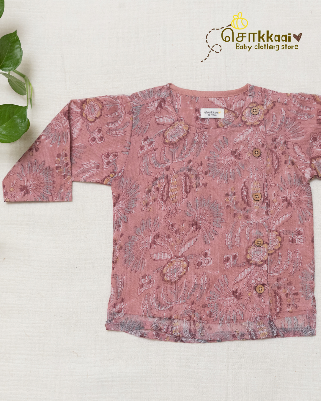 Dusty Rose Garden Kota Cotton Side Button Dhoti Set (0-12m) - Sokkaai