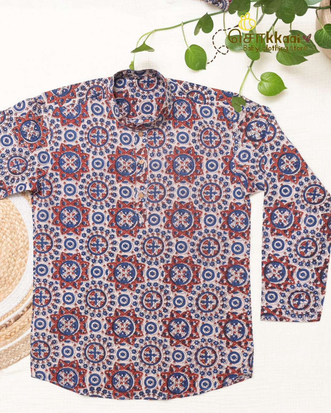 Indigo Pottery Printed Mandarin Collar Men Kurta (M-XXL) - Dad