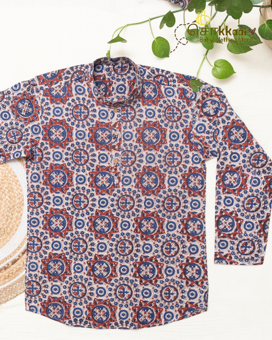 Indigo Pottery Printed Mandarin Collar Men Kurta (M-XXL) - Dad