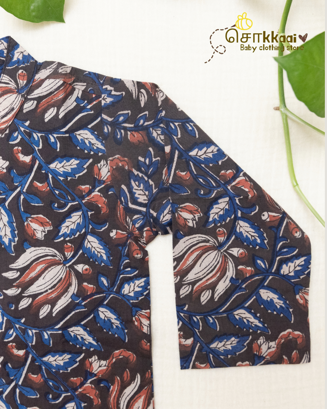 Smoky Black Floral Mandarin Collar Kids Kurta (0-6yrs) - Son