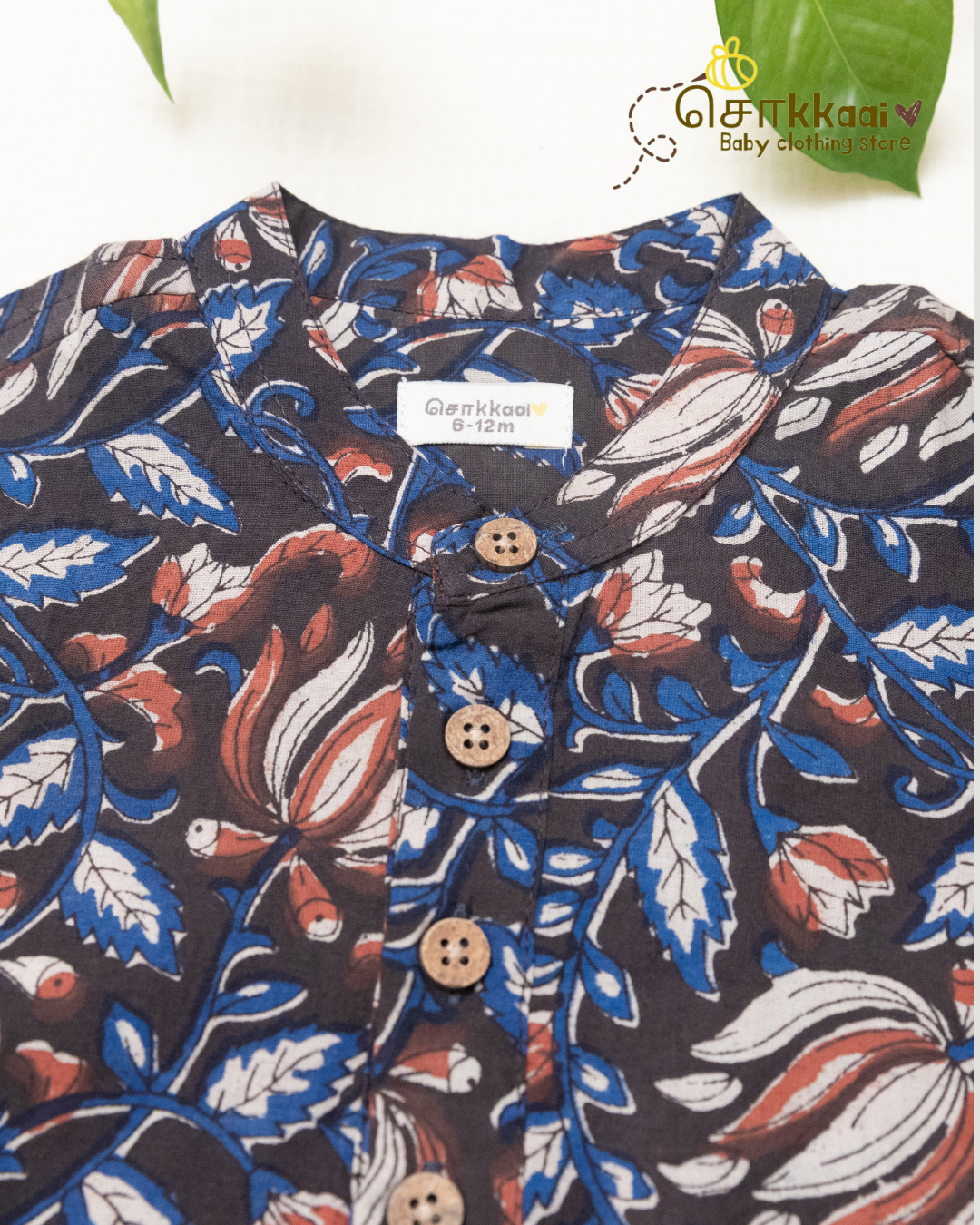 Smoky Black Floral Mandarin Collar Kids Kurta (0-6yrs) - Son