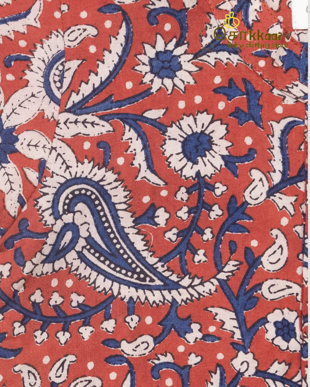 Coral Red Paisley Mandarin Collar Kids Kurta (0-6yrs) - Son