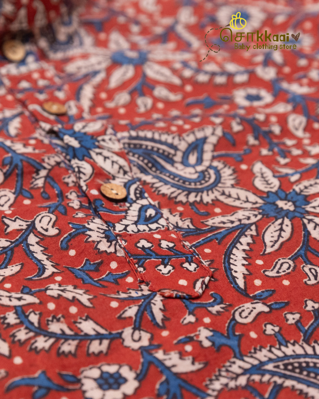 Coral Red Paisley Mandarin Collar Men Kurta (M-XXL) - Dad