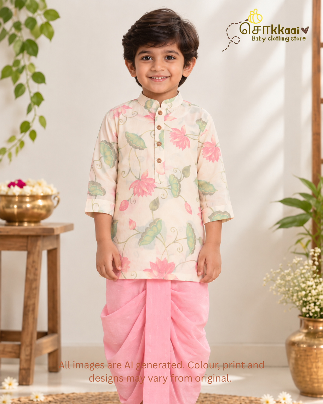 Lotus Breeze Cotton Dhoti Set (0-5yrs) - Sokkaai