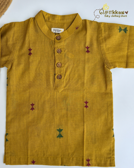 Mustard Maroon Royale Cotton Dhoti Set (0-5yrs) - Sokkaai