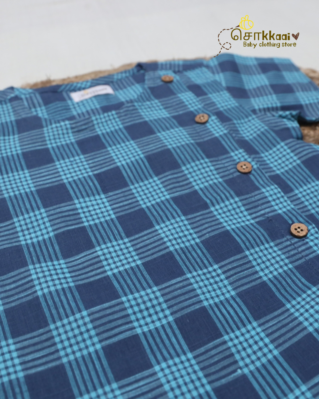 Navy Aqua Checks Dhoti Set (NB-5yrs) - Sokkaai
