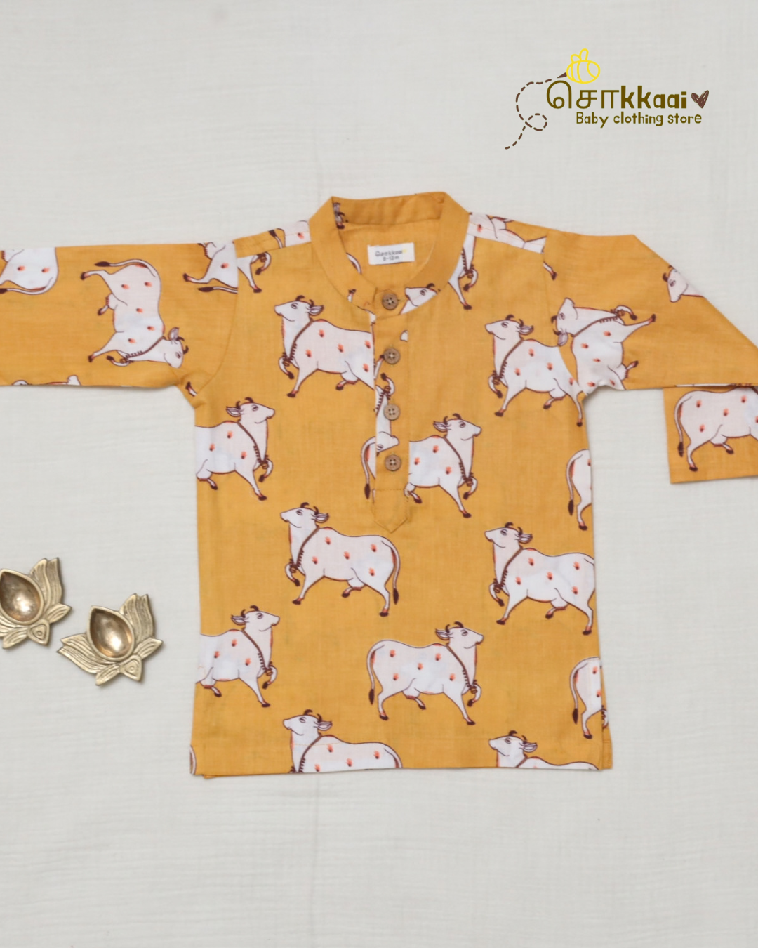 Golden Moo Mandarin Collar Kids Kurta (0-6yrs)