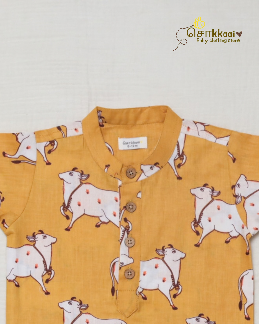 Golden Moo Mandarin Collar Kids Kurta (0-6yrs)