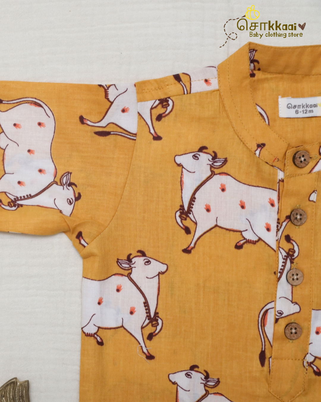 Golden Moo Mandarin Collar Kids Kurta (0-6yrs)