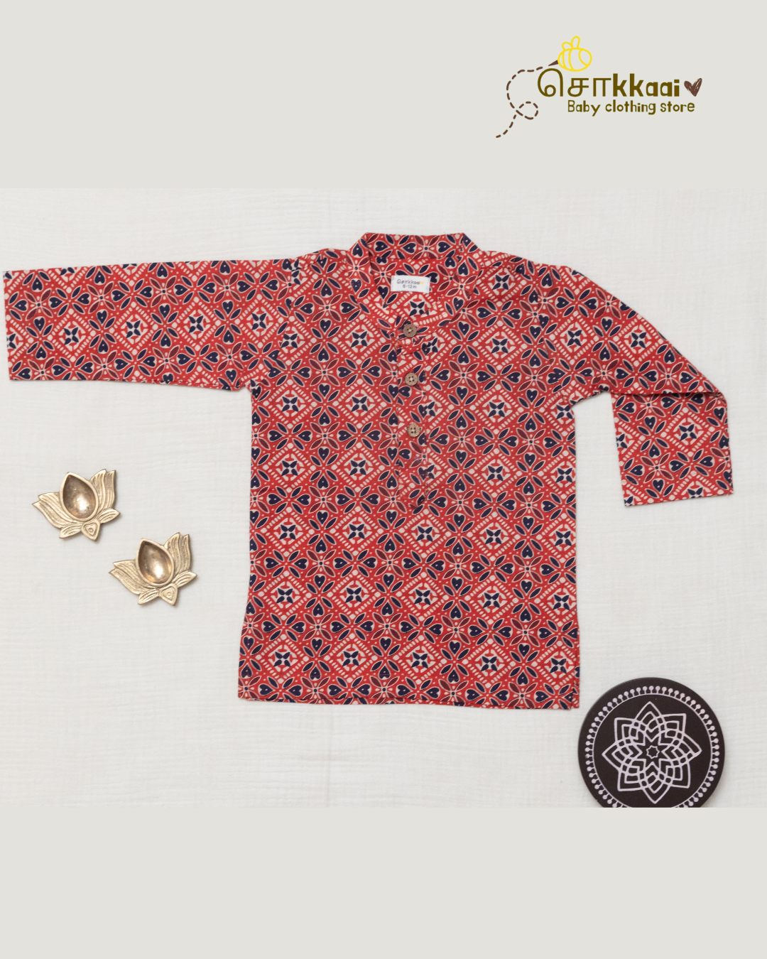 Sindoor Charm Mandarin Collar Kids Kurta (0-6yrs)