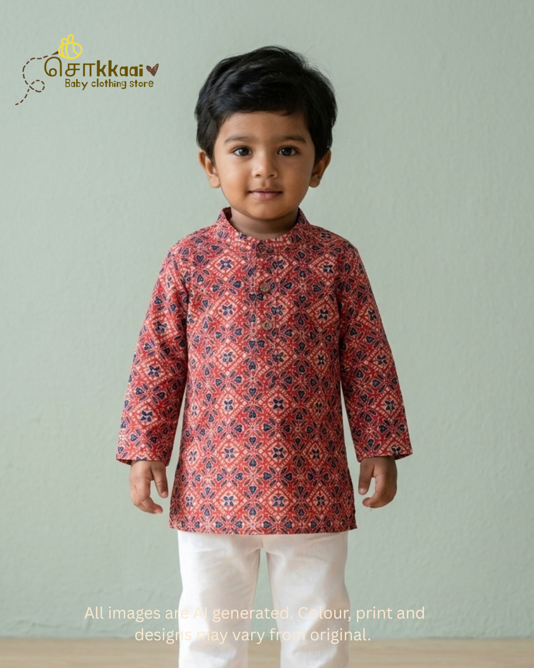 Sindoor Charm Mandarin Collar Kids Kurta (0-6yrs)