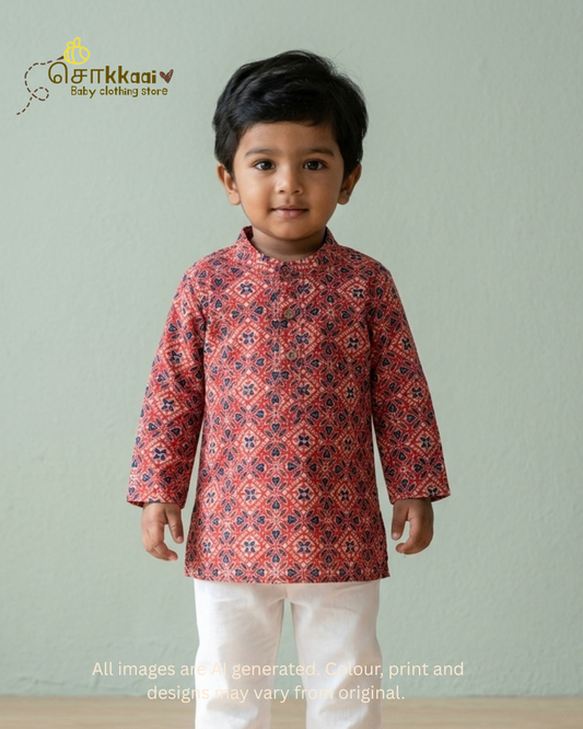 Sindoor Charm Mandarin Collar Kids Kurta (0-6yrs)